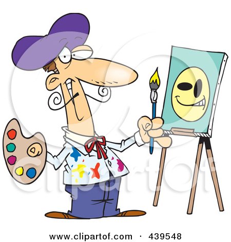 Royalty-Free (RF) Clip Art Illustration of a Cartoon Smiley Face Artist by toonaday