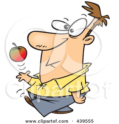 Royalty-Free (RF) Clip Art Illustration of a Cartoon Man Walking, Tossing And Catching An Apple by toonaday