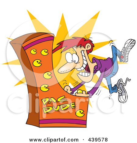 Royalty-Free (RF) Clip Art Illustration of a Cartoon Man Playing An Arcade Game by toonaday