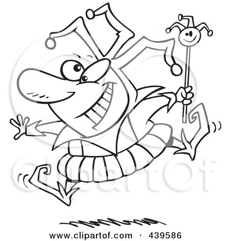 Royalty-Free (RF) Clip Art Illustration of a Cartoon Black And White Outline Design Of A Happy Fool by toonaday