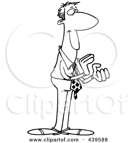 Royalty-Free (RF) Clip Art Illustration of a Cartoon Black And White Outline Design Of A Pleased Businessman Clapping by toonaday