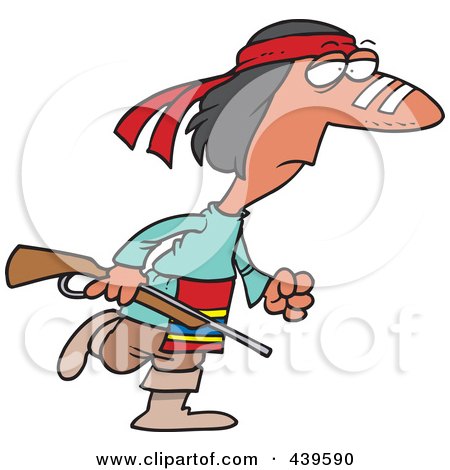 Royalty-Free (RF) Clip Art Illustration of a Cartoon Native American Man Carrying A Gun by toonaday