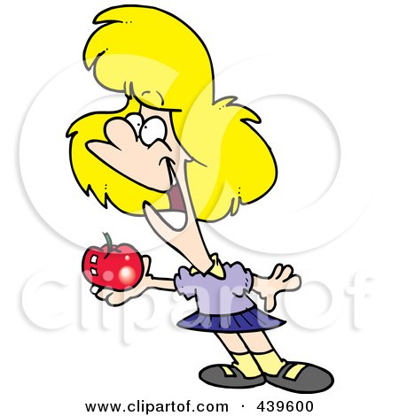 Royalty-Free (RF) Clip Art Illustration of a Cartoon School Girl Holding An Apple by toonaday