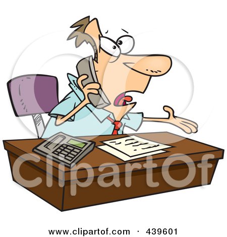 Royalty-Free (RF) Clip Art Illustration of a Cartoon Businessman Calling Customer Service by toonaday
