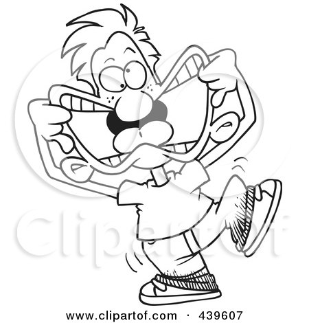 Royalty-Free (RF) Clip Art Illustration of a Cartoon Black And White Outline Design Of An Arrogant Boy Making Funny Faces by toonaday