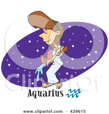Royalty-Free (RF) Clip Art Illustration of a Cartoon Aquarius Woman Over A Purple Starry Oval by toonaday
