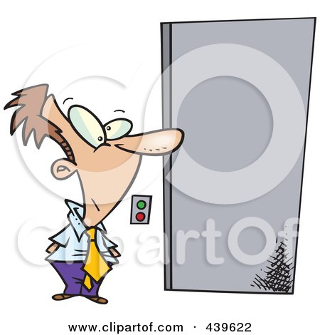 Royalty-Free (RF) Clip Art Illustration of a Cartoon Businessman Waiting By An Elevator by toonaday