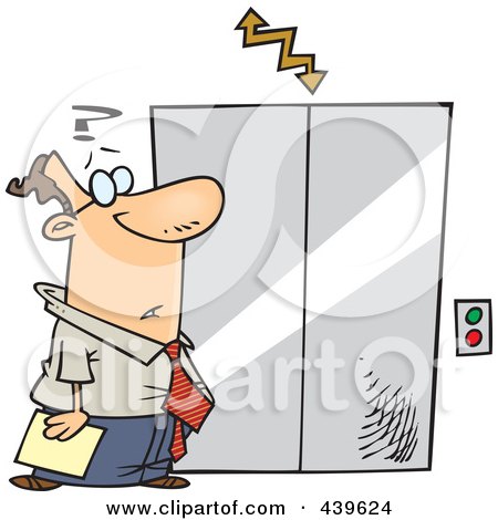 Royalty-Free (RF) Clip Art Illustration of a Cartoon Confused Businessman Waiting By An Elevator by toonaday