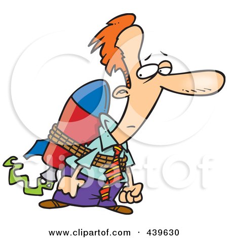 Royalty-Free (RF) Clip Art Illustration of a Cartoon Businessman Tied To A Rocket by toonaday