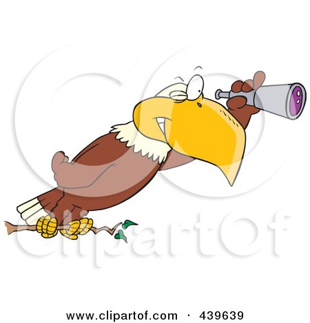 Royalty-Free (RF) Clip Art Illustration of a Cartoon Eagle Using A Telescope by toonaday
