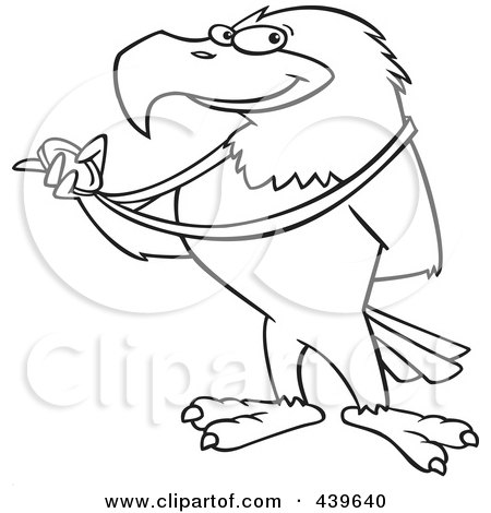 Royalty-Free (RF) Clip Art Illustration of a Cartoon Black And White  Outline Design Of A Bald Eagle Holding A Medal by toonaday #439640