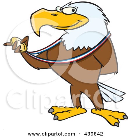 Royalty-Free (RF) Clip Art Illustration of a Cartoon Bald Eagle Holding A Medal by toonaday