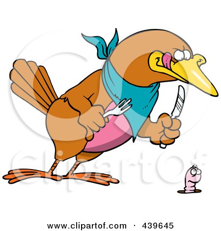 Royalty-Free (RF) Clip Art Illustration of a Cartoon Big Bird Ready To Dine On A Worm by toonaday