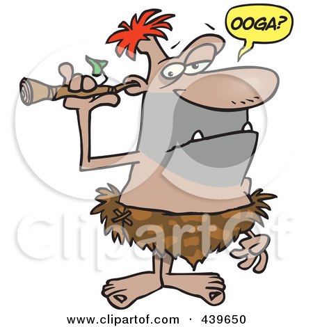 Royalty-Free (RF) Clip Art Illustration of a Cartoon Caveman Picking His Ear With A Stick by toonaday