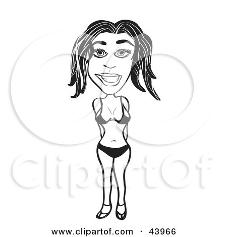 Clipart Illustration of a Black And White Beach Babe Standing In A Bikini by Arena Creative