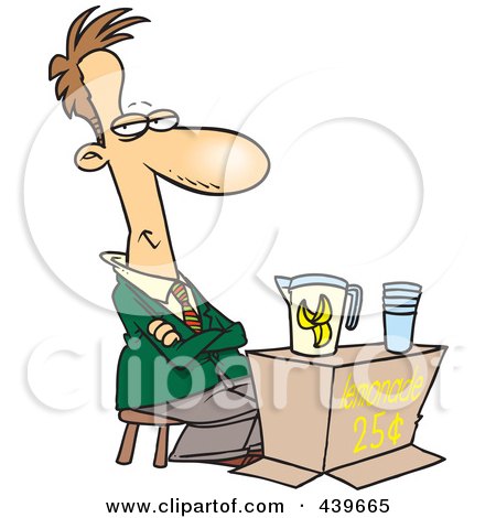 Royalty-Free (RF) Clip Art Illustration of a Cartoon Businessman Trying To Sell Lemonade by toonaday