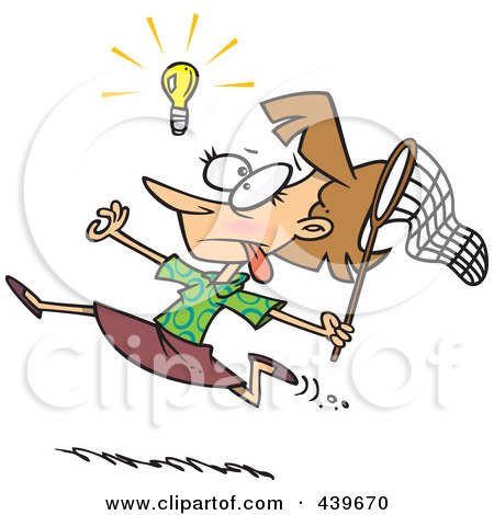 Royalty-Free (RF) Clip Art Illustration of a Cartoon Businesswoman Chasing An Elusive Idea With A Net by toonaday