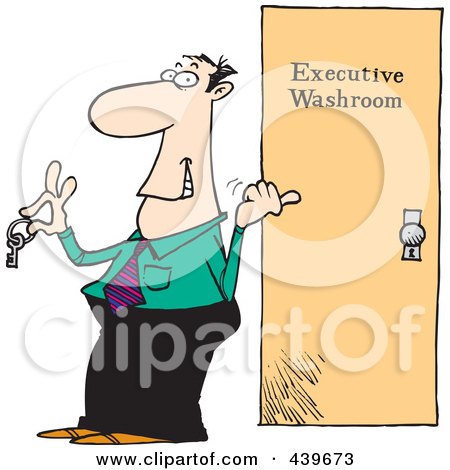 Royalty-Free (RF) Clip Art Illustration of a Cartoon Businessman Holding The Key To An Executive Washroom by toonaday