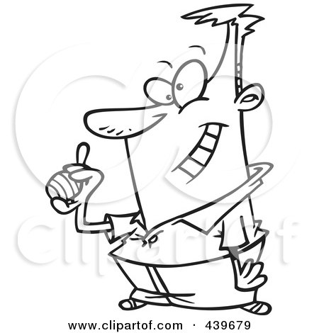 Royalty-Free (RF) Clip Art Illustration of a Cartoon Black And White Outline Design Of A Man Holding An Easter Egg by toonaday