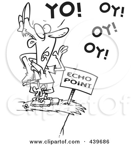 Royalty-Free (RF) Clip Art Illustration of a Cartoon Black And White Outline Design Of A Man Shouting At Echo Point by toonaday