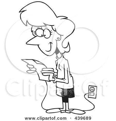 Royalty-Free (RF) Clip Art Illustration of a Cartoon Black And White Outline Design Of A Businesswoman Reading Her Email by toonaday