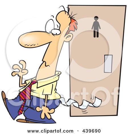 Royalty-Free (RF) Clip Art Illustration of a Cartoon Embarrassed Businessman With Toilet Paper Stuck To His Pants by toonaday