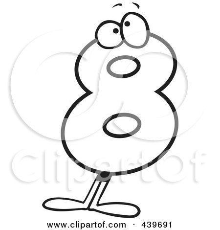 Royalty-Free (RF) Clip Art Illustration of a Cartoon Black And White Outline Design Of An Eight Character by toonaday