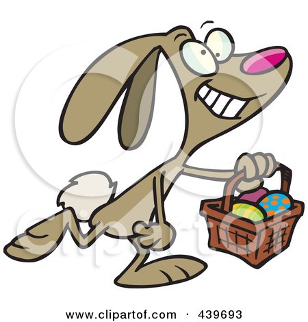 Royalty-Free (RF) Clip Art Illustration of a Cartoon Happy Easter Bunny Carrying A Basket by toonaday