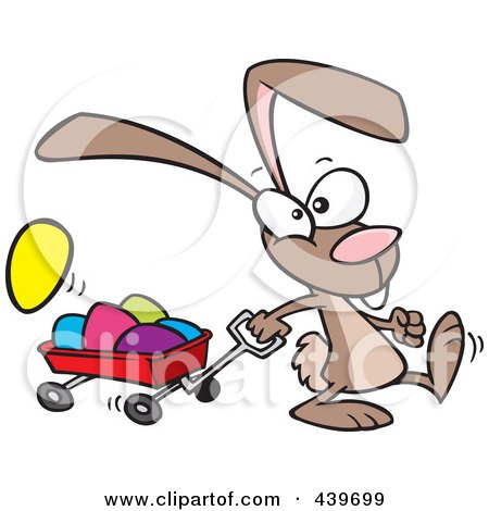 Royalty-Free (RF) Clip Art Illustration of a Cartoon Bunny Pulling A Wagon Of Easter Eggs by toonaday