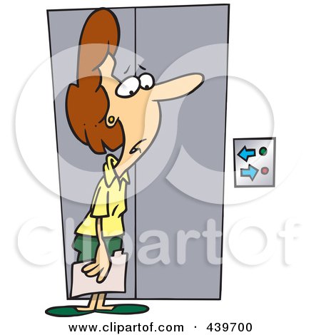 Royalty-Free (RF) Clip Art Illustration of a Cartoon Confused Businesswoman Waiting For An Elevator by toonaday