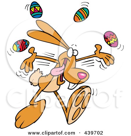 Royalty-Free (RF) Clip Art Illustration of a Cartoon Bunny Juggling Easter Eggs by toonaday