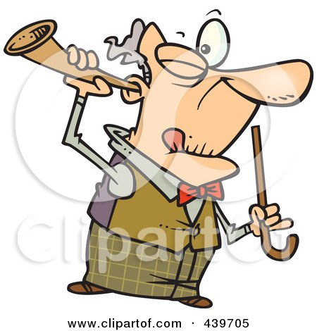Royalty-Free (RF) Clip Art Illustration of a Cartoon Old Man Holding A Trumpet Up To His Ear by toonaday