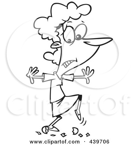 Royalty-Free (RF) Clip Art Illustration of a Cartoon Black And White Outline Design Of A Woman Walking On Eggshells by toonaday