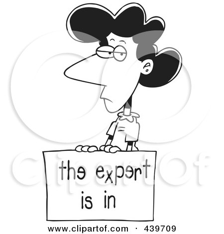 Royalty-Free (RF) Clip Art Illustration of a Cartoon Black And White Outline Design Of A Businesswoman With A Dyslexic Expert Sign by toonaday