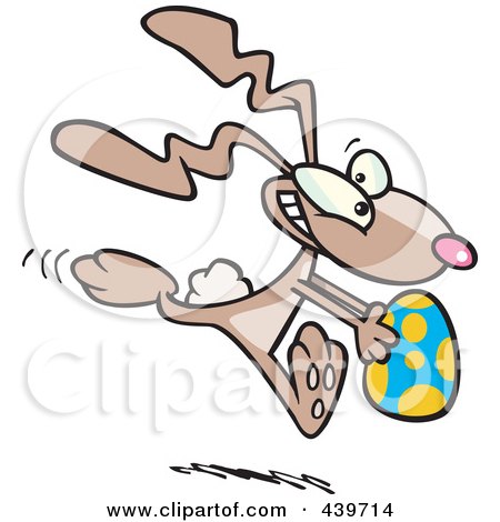 Royalty-Free (RF) Clip Art Illustration of a Cartoon Bunny Running With An Easter Egg by toonaday