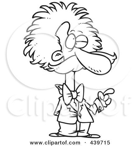 Royalty-Free (RF) Clip Art Illustration of a Cartoon Black And White Outline Design Of Einstein Gesturing by toonaday