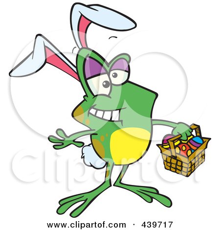 Royalty-Free (RF) Clip Art Illustration of a Cartoon Frog Wearing Bunny Ears And Carrying An Easter Basket by toonaday