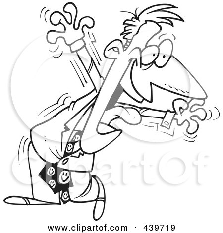Royalty-Free (RF) Clip Art Illustration of a Cartoon Black And White Outline Design Of A Hyper Businessman by toonaday