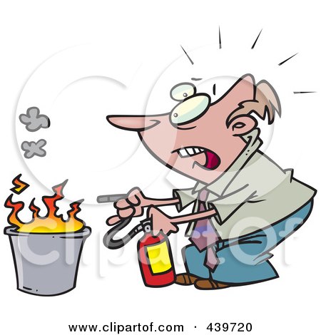 Royalty-Free (RF) Clip Art Illustration of a Cartoon Businessman Putting Out A Fire by toonaday