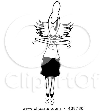 Royalty-Free (RF) Clip Art Illustration of a Cartoon Black And White Outline Design Of A Businesswoman Jumping Gleefully by toonaday