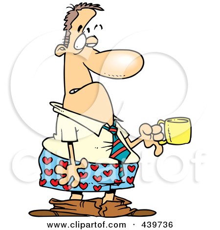 Royalty-Free (RF) Clip Art Illustration of a Cartoon Businessman In Boxers, Holding A Cup Of Coffee by toonaday