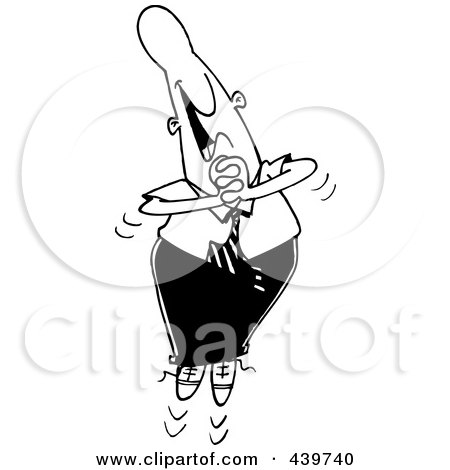 Royalty-Free (RF) Clip Art Illustration of a Cartoon Black And White Outline Design Of A Gleeful Businessman Jumping by toonaday