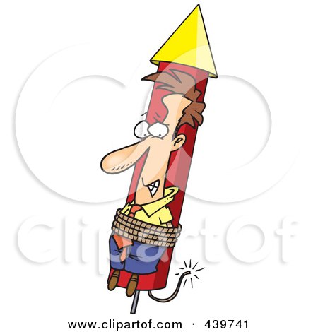 Royalty-Free (RF) Clip Art Illustration of a Cartoon Businessman Shooting Off With A Rocket by toonaday