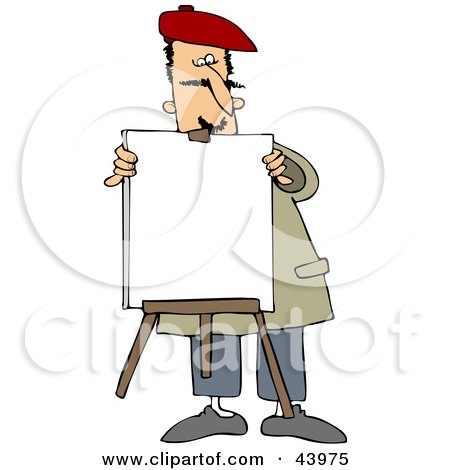 Clipart Illustration of a Male Portrait Artist Setting Up A Blank Canvas On An Easel by djart