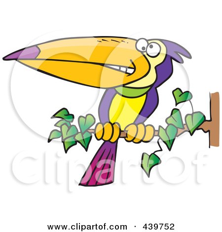 Royalty-Free (RF) Clip Art Illustration of a Cartoon Exotic Toucan Perched On A Branch by toonaday
