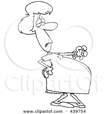 Royalty-Free (RF) Clip Art Illustration of a Cartoon Black And White Outline Design Of A Pregnant Woman Trying To Walk by toonaday