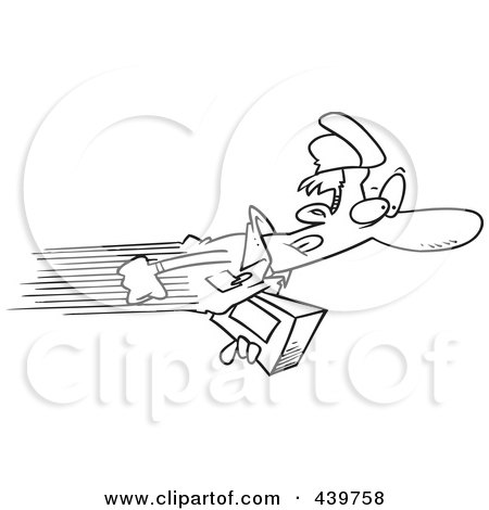 Royalty-Free (RF) Clip Art Illustration of a Cartoon Black And White Outline Design Of An Express Delivery Man by toonaday