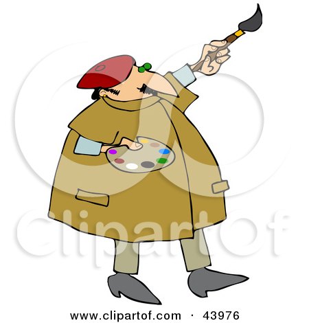 Clipart Illustration of a Chubby Male Mural Artist Painting A Wall And Holding A Palette by djart