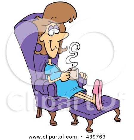 Royalty-Free (RF) Clip Art Illustration of a Cartoon Pregnant Woman Relaxing In A Chair With A Warm Beverage by toonaday