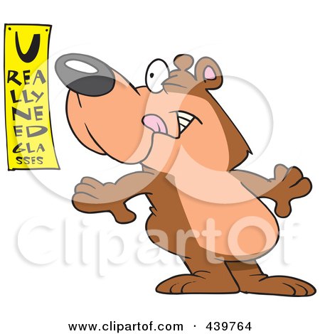 Royalty-Free (RF) Clip Art Illustration of a Cartoon Bear Reading An Eye Chart by toonaday